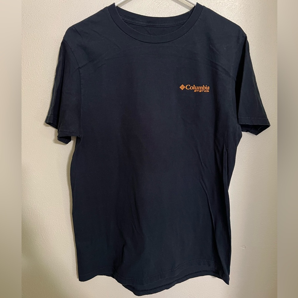 COLUMBIA SPORTSWEAR Classic PFG Logo T Shirt Black Yellow Floral Men's Size M